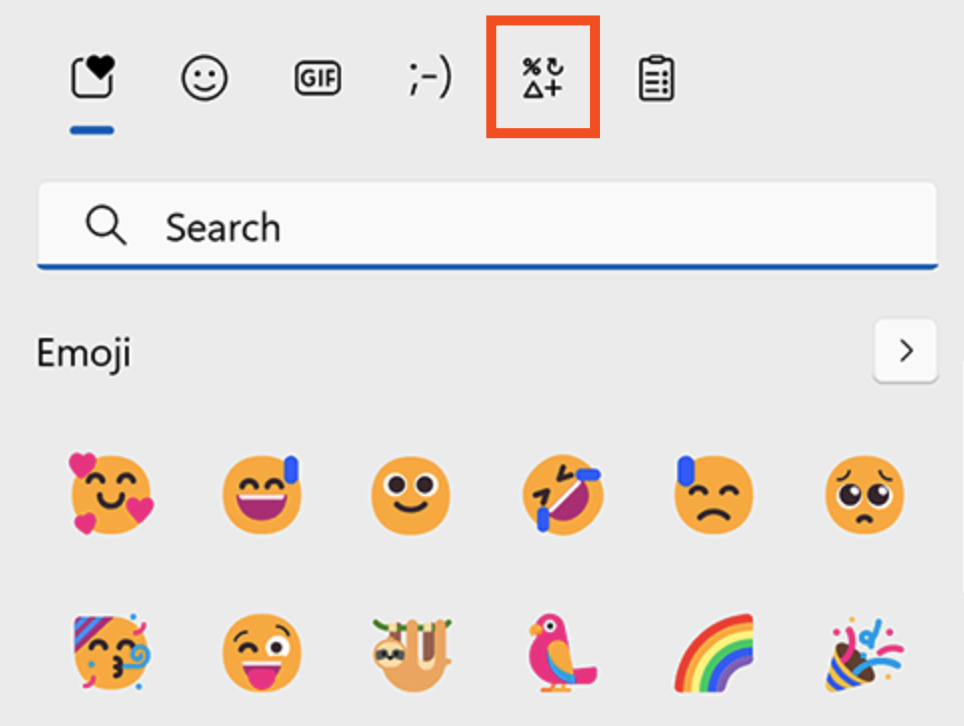 em-dash-on-keyboard-01-windows-symbols Portion of Windows emoji keyboard with the symbols icon highlighted.