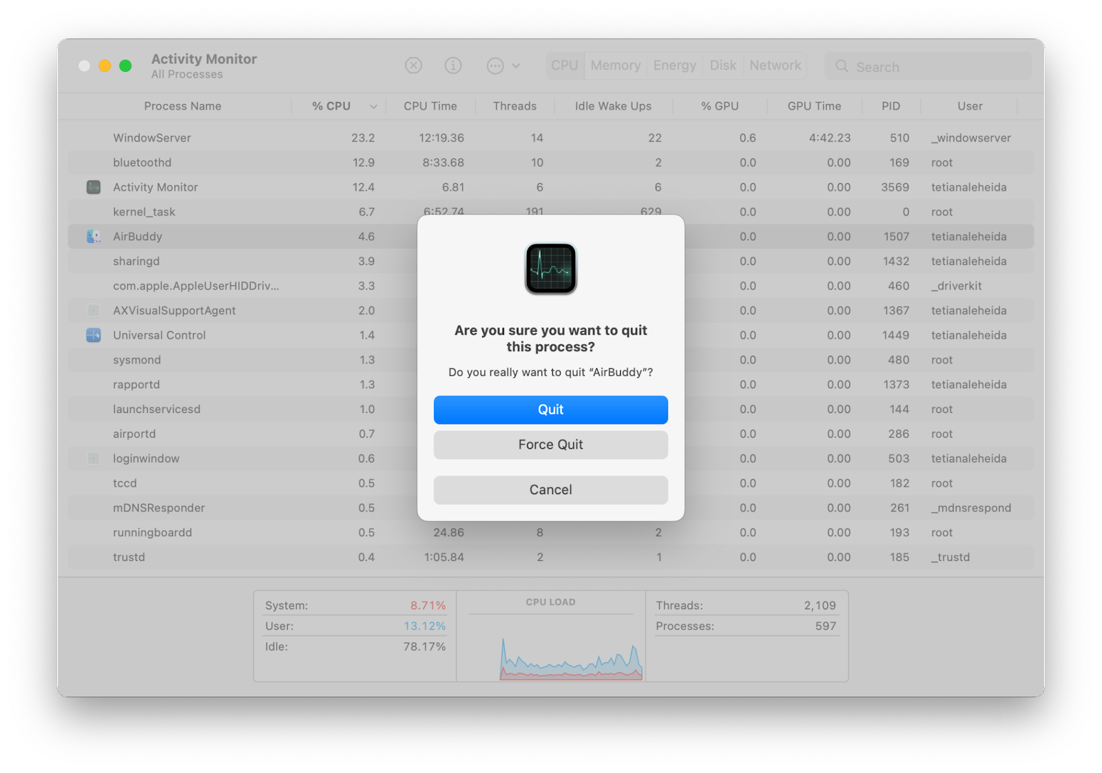 quit-apps using activity monitor